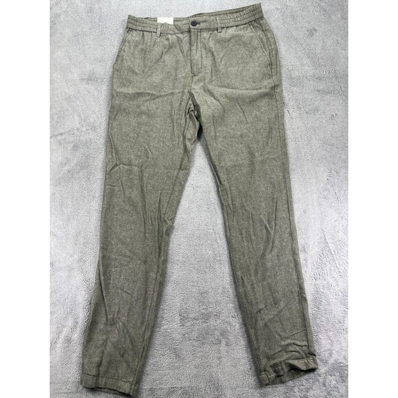 Banana Republic Athletic Pant Mens 34x36 Desert Thyme Linen-Blend Tapered Leg - Picture 1 of 10